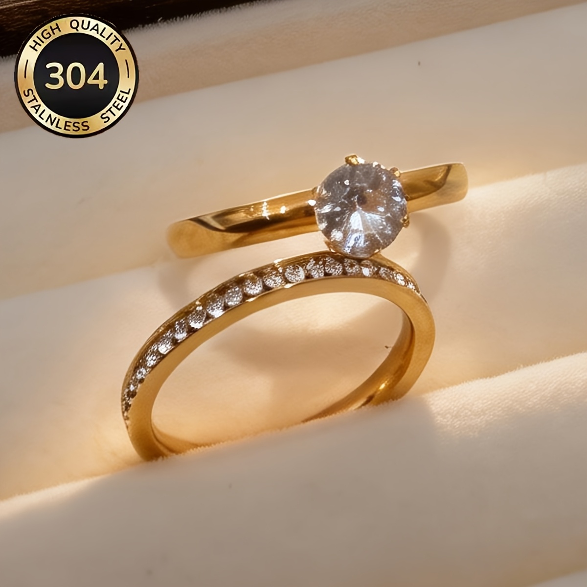 Women's 2pcs 18K Gold-Plated Stainless Steel Stackable Rings